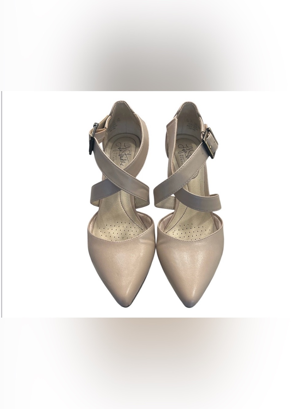 LifeStride Nude Beige pointed toe Criss Cross Strappy Kitten heels Sz 7.5
